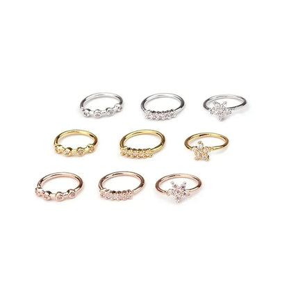 3pcs Zircon Nose Rings Nostril,Adjustable Flower Hoop Ring Tragus Ear Cartilage Earring Hypoallergenicity Nose Piercing Jewelry