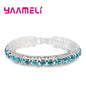 Top Sale 925 Sterling Silver Color Bracelets Full AAA Zircon Austrian Crystal Femme Women Link Chain Jewelry Bangles 14 Colors