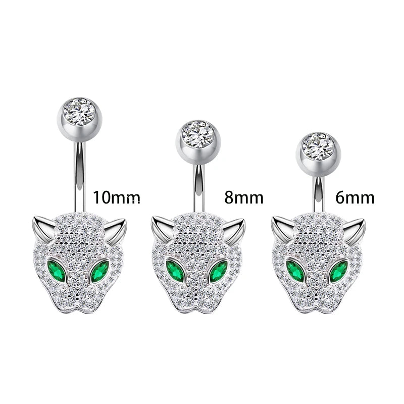 925 sterling silver belly button ring fashion leopard style CZ navel piercing body jewelry