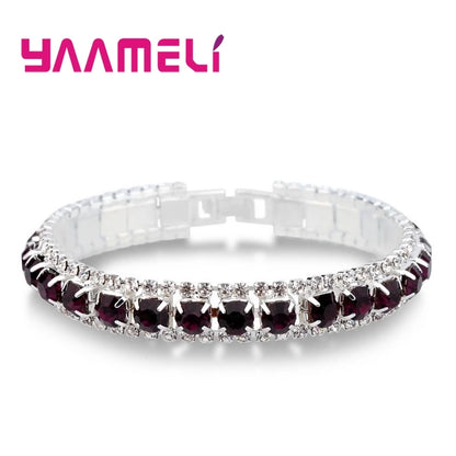 Top Sale 925 Sterling Silver Color Bracelets Full AAA Zircon Austrian Crystal Femme Women Link Chain Jewelry Bangles 14 Colors