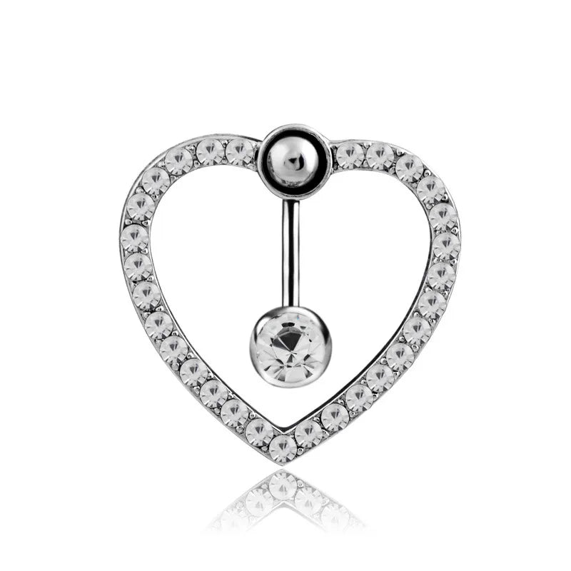 Heart Belly Button Ring Navel Piercing Female Sterling Silver 14G Belly Barball Piercing Ring Body Jewelry Navel Ring Umbilical