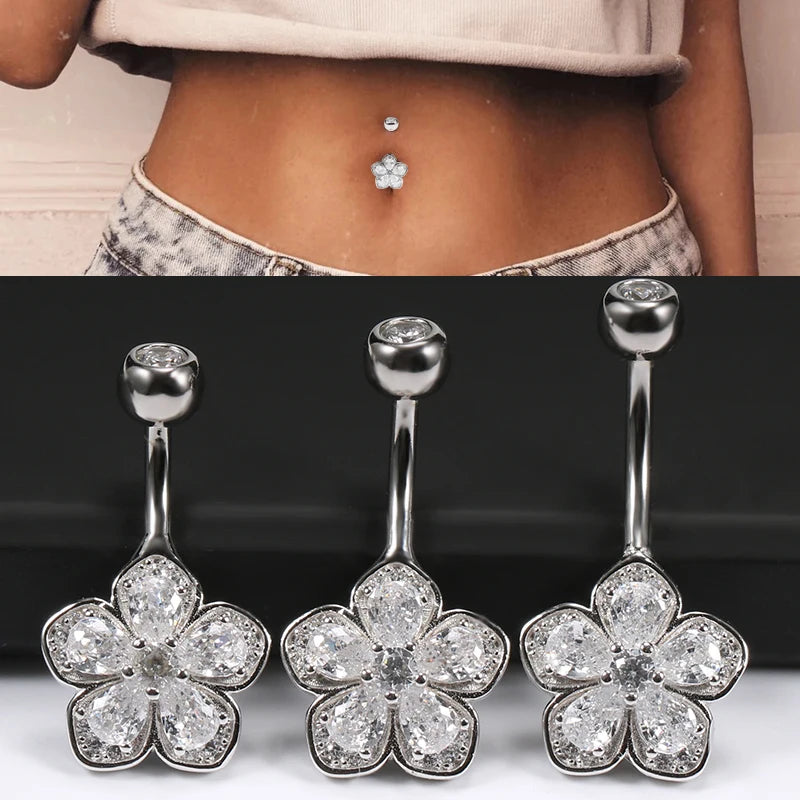 Flower Navel Belly Button Piercing Rings Bulk 925 Sterling Silver Body Jewelry For Women Fine Summer Accessories Romantic Gift