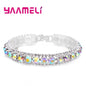 Top Sale 925 Sterling Silver Color Bracelets Full AAA Zircon Austrian Crystal Femme Women Link Chain Jewelry Bangles 14 Colors