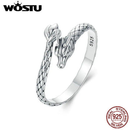 WOSTU Vintage 925 Sterling Silver Dragon Opening Ring For Women Lucky Gothic Animal Stackable Rings Party Punk Hiphop Gift