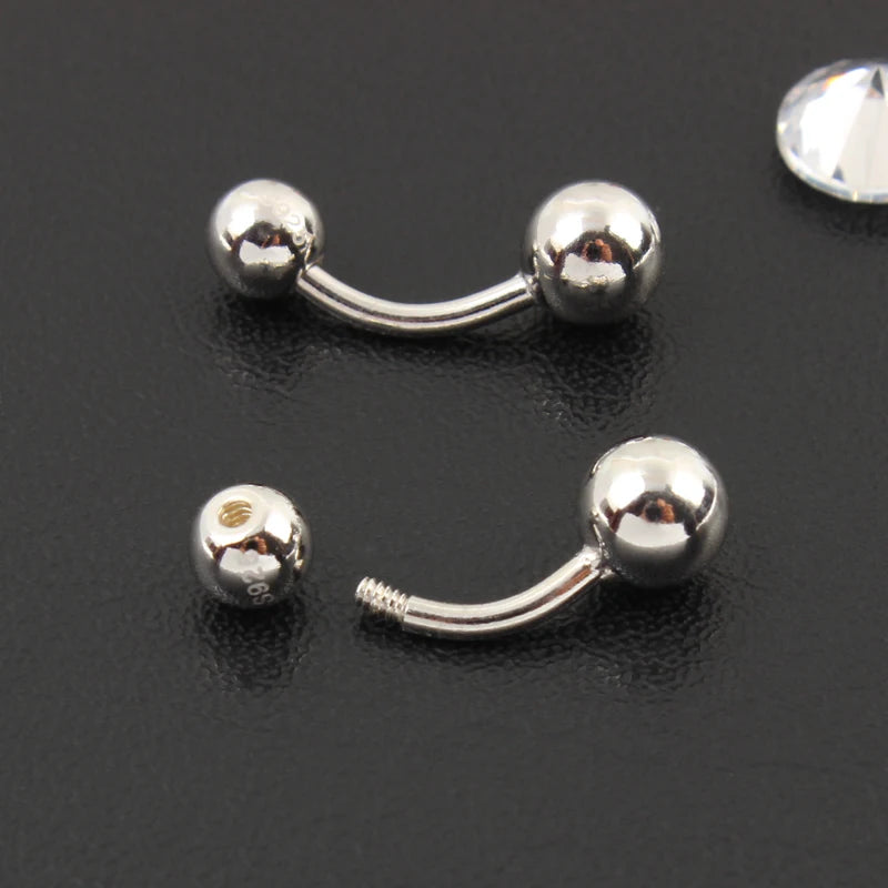 925 sterling silver body jewelry women piercing S925 belly button ring free shipping double ball arc rod fine thin thick pin