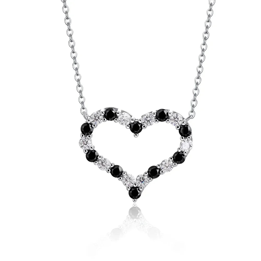 FEOBUR 2ct Black White Moissanite Necklace Heart Pendant for Women 925 Sterling Silver Stud Earring Jewelry Girls Birthday Gift