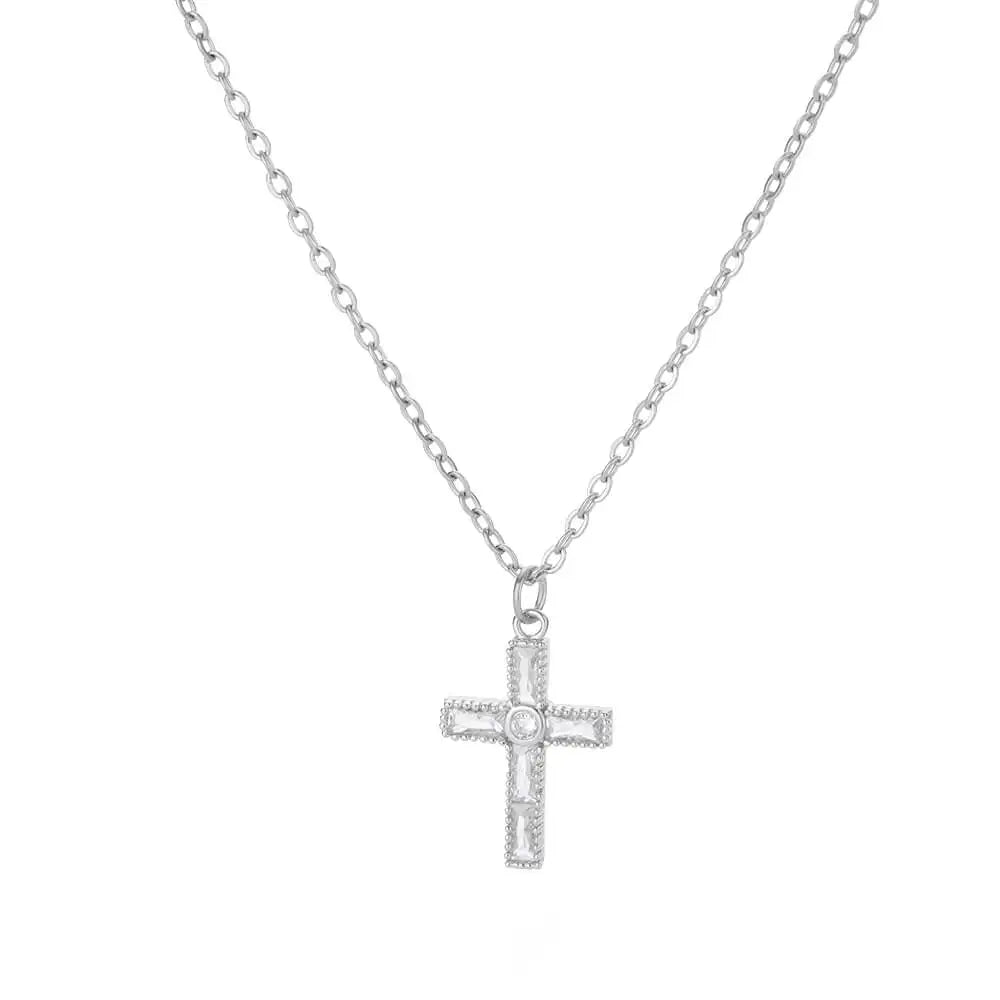 Zircon Cross Pendant Necklace for Women Gold Color Stainless Steel Collar Neckalces 2024 Trend Goth Party Wedding Jewelry Gifts