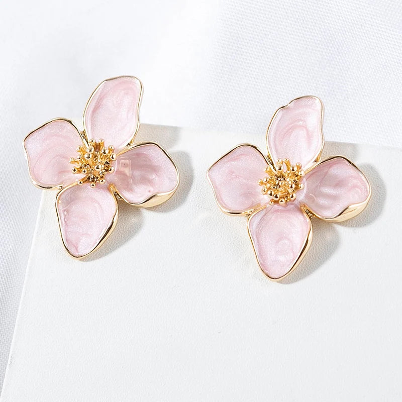 Obega Flower Earrings Stud Pink White Flowers Women Earring Post Spring Summer New Trendy Girls Cute Jewelrys