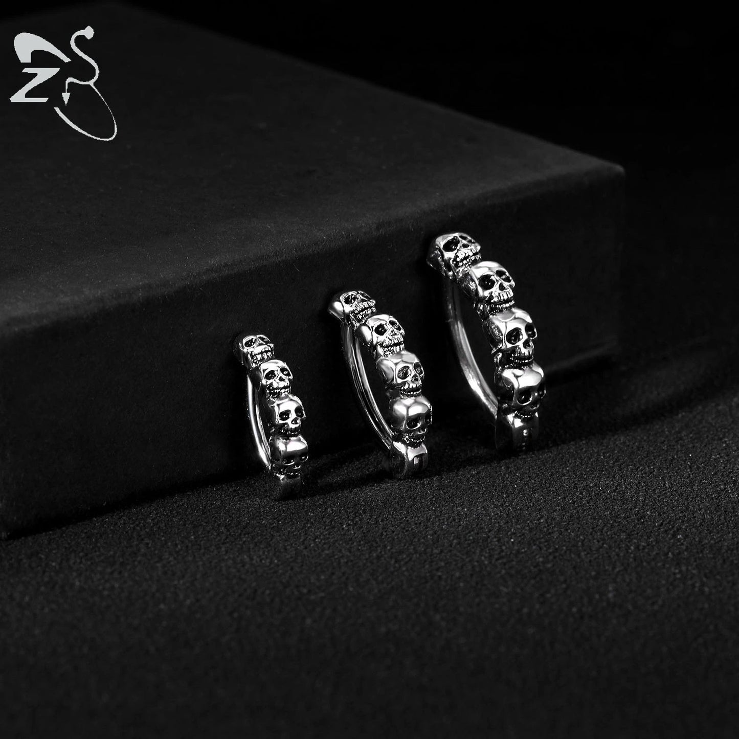 ZS 1 PC Skull Navel Piercing 925 Sterling Silver Reverse Curved Belly Button Rings for Men Punk Rock Clicker Navel Rings 14/16G