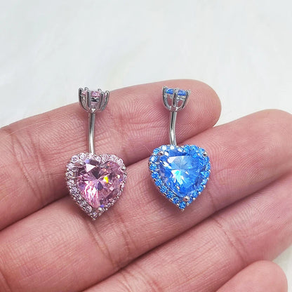 925 Sterling Silver Heart Belly Button Rings for Women Blue Pink CZ  Navel Barbell Studs Screw Navel Bars Body Piercing Jewelry