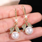 2 fashionable and gorgeous women's long diamond inlaid pearl geometric earrings, party and dinner party accessories