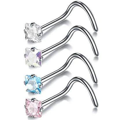 4PCS Surgical Steel Heart Nose Ring Stud Pack Real Star L Shape Nose Piercing Stud Set Square Nose Rings Set Piercing Nariz Lote