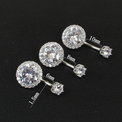 Belly button ring real 925 sterling silver body piercing fine jewelry round zircon not allergic pin length 6 8 10 mm 925 silver