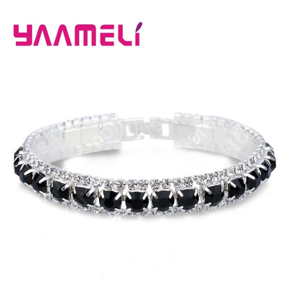 Top Sale 925 Sterling Silver Color Bracelets Full AAA Zircon Austrian Crystal Femme Women Link Chain Jewelry Bangles 14 Colors