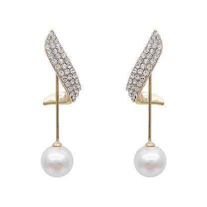 2 fashionable and gorgeous women's long diamond inlaid pearl geometric earrings, party and dinner party accessories