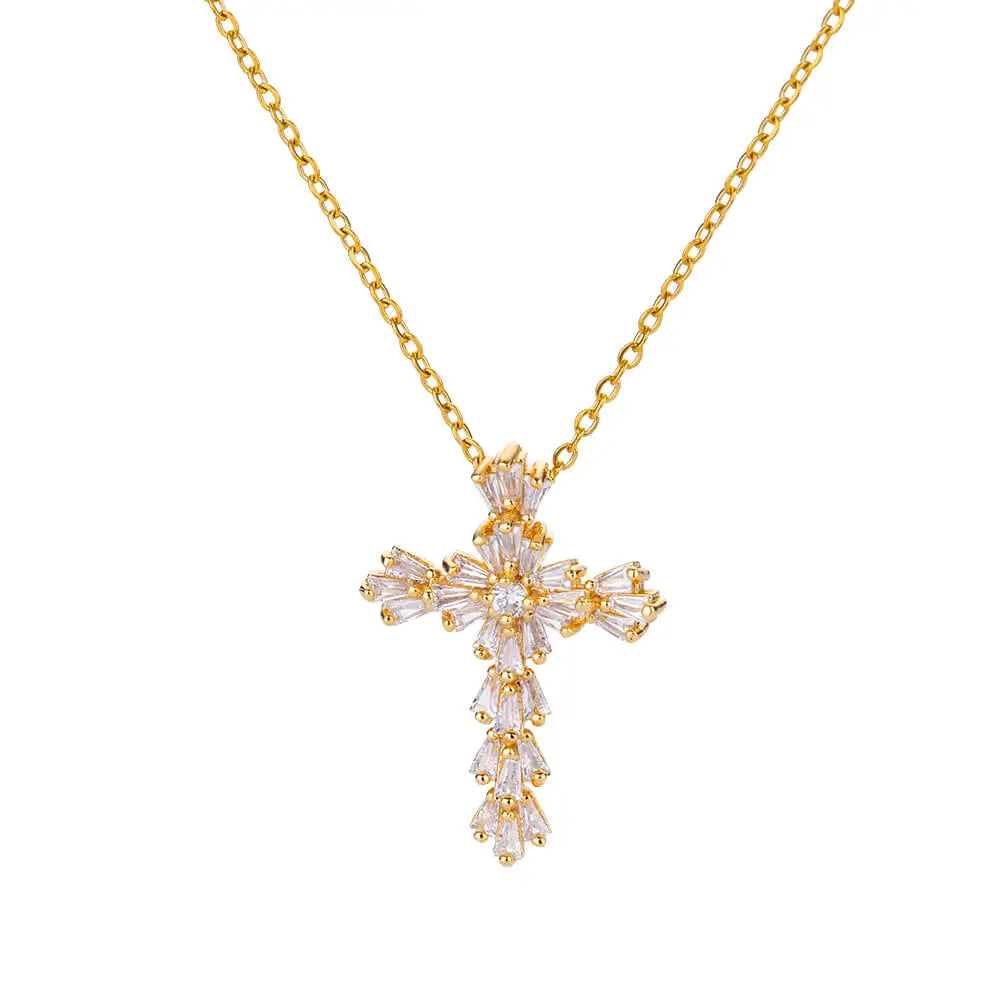 Zircon Cross Pendant Necklace for Women Gold Color Stainless Steel Collar Neckalces 2024 Trend Goth Party Wedding Jewelry Gifts