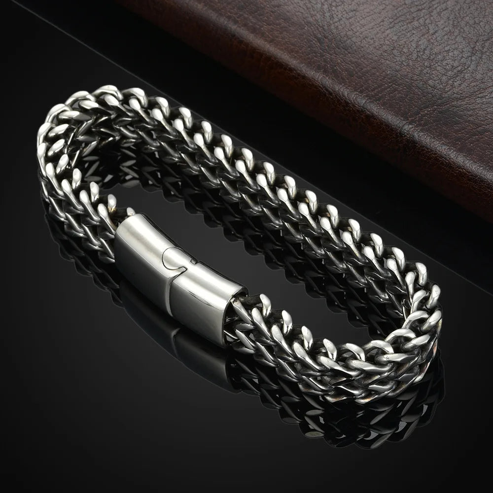 Stainless Steel Braided Double Row Front and Rear Fish Scale Alloy Magnetic Buckle Bracelet with Keel Jewelry New Model