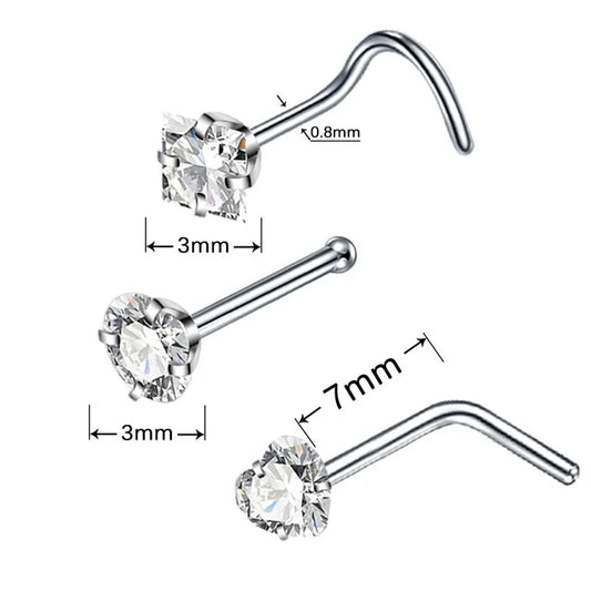 4PCS Surgical Steel Heart Nose Ring Stud Pack Real Star L Shape Nose Piercing Stud Set Square Nose Rings Set Piercing Nariz Lote