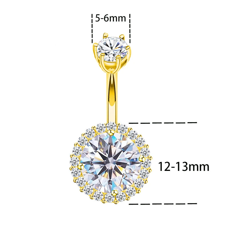 925 Sterling Silver Golden Round Shape Zircon New Fashion Piercing Navel Nail Body Jewelry Belly Button Rings For Women Gift