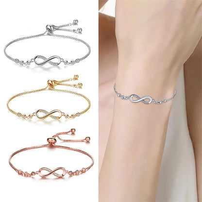 1PC Bohemian Infinity For Women Girls Adjustable Simple 8 Word Charm Link Round Bracelet Friendship Day Birthday Jewelry Gift