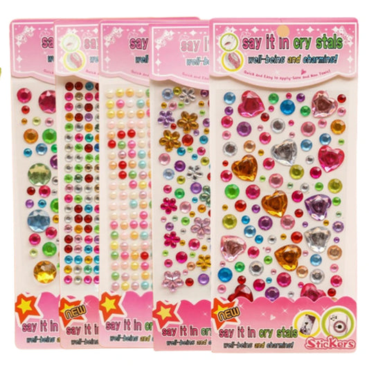 3D Gem Stickers Self Adhesive Rhinestone Heart/Flower/Star/Drop Stick On Diamantes for Kids Girls DIY Craft Creative Decoration