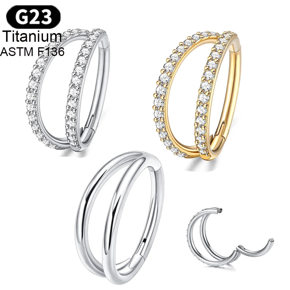 Titanium CZ 16G Septum Clicker Nose Rings Double Hoop Open Stack Daith Helix Tragus Cartilage Earrings Conch Piercing Jewelry