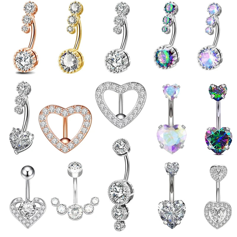 Heart Belly Button Ring Navel Piercing Female Sterling Silver 14G Belly Barball Piercing Ring Body Jewelry Navel Ring Umbilical