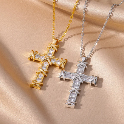 Zircon Cross Pendant Necklace for Women Gold Color Stainless Steel Collar Neckalces 2024 Trend Goth Party Wedding Jewelry Gifts