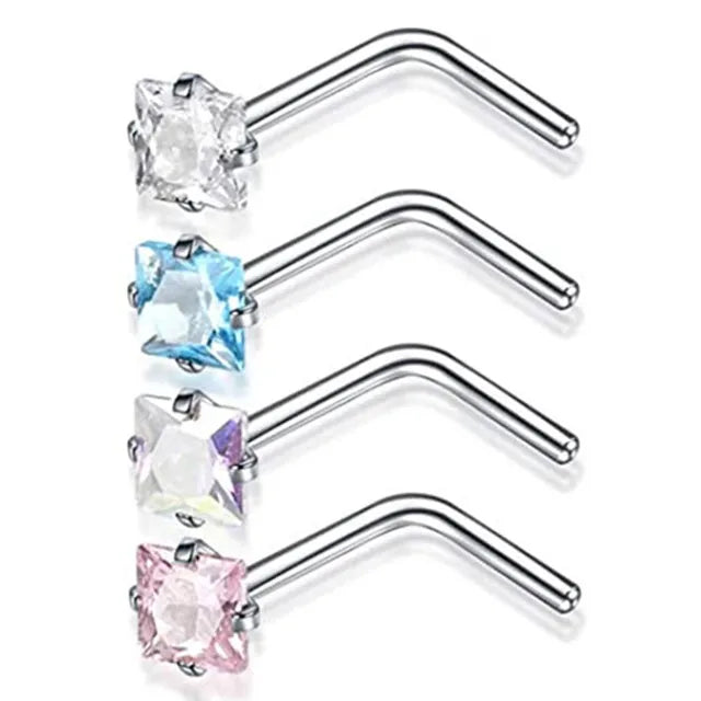 4PCS Surgical Steel Heart Nose Ring Stud Pack Real Star L Shape Nose Piercing Stud Set Square Nose Rings Set Piercing Nariz Lote