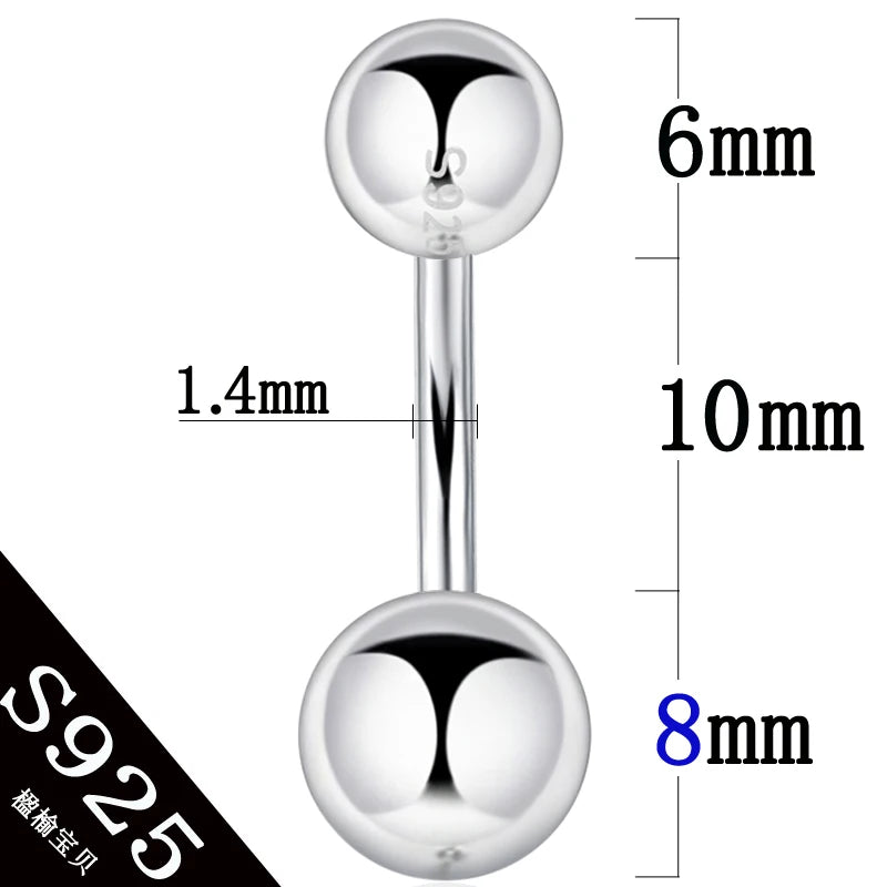 925 sterling silver body jewelry women piercing S925 belly button ring free shipping double ball arc rod fine thin thick pin