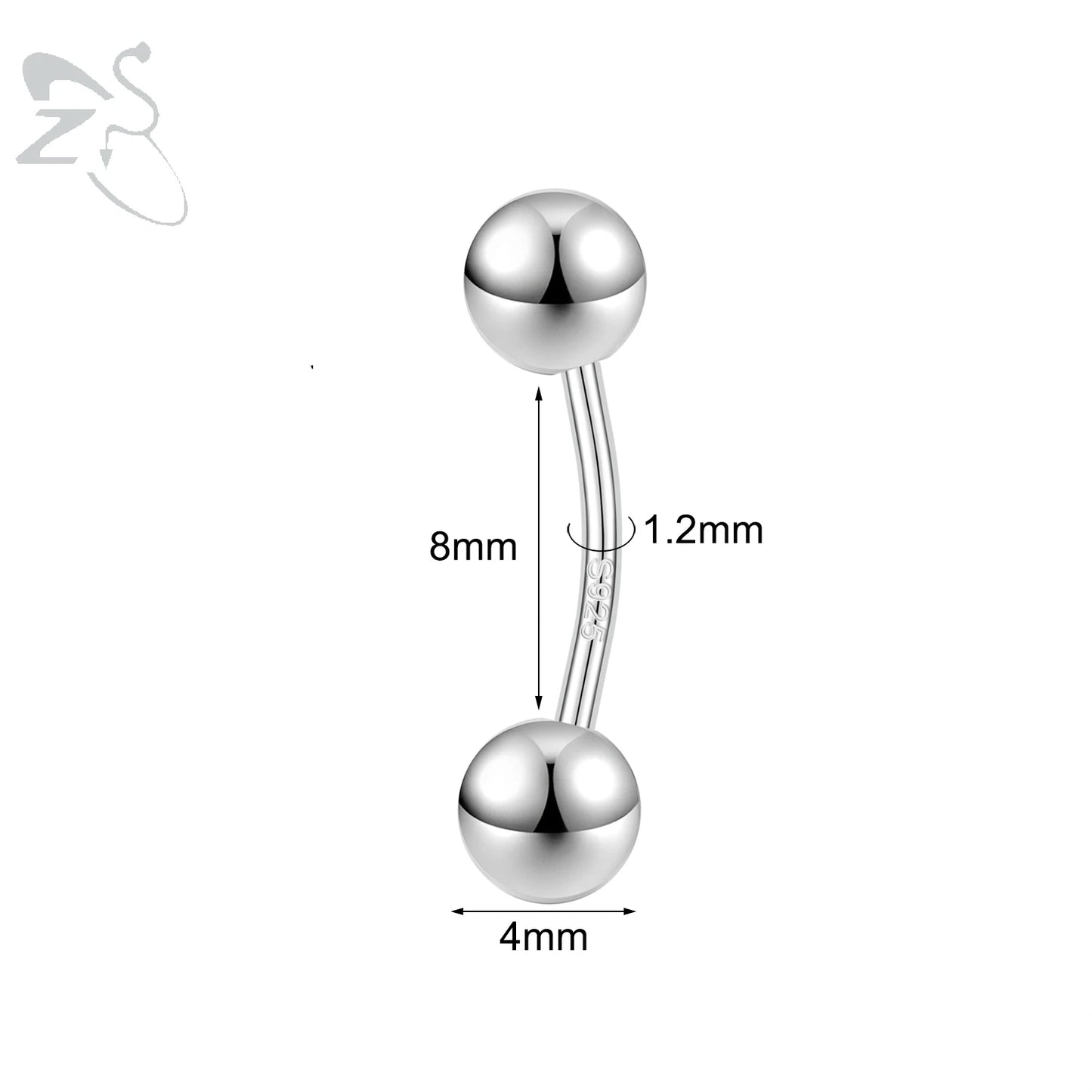 ZS 1PC Solid 925 Silver Curved Barbell Belly Ring Silver Color Belly Button Ring Minimalist Navel Piercing Eyebrow Rook Piercing