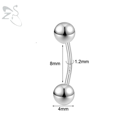 ZS 1PC Solid 925 Silver Curved Barbell Belly Ring Silver Color Belly Button Ring Minimalist Navel Piercing Eyebrow Rook Piercing