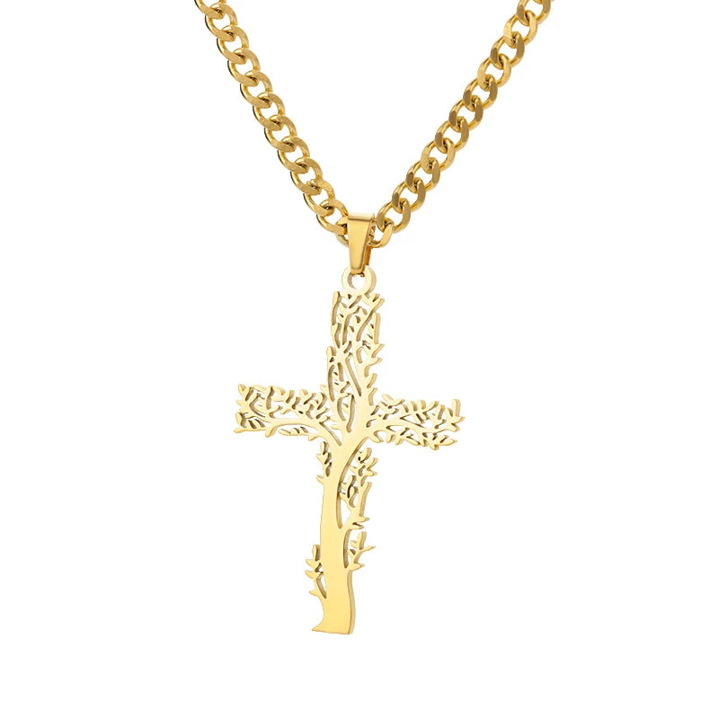 Zircon Cross Pendant Necklace for Women Gold Color Stainless Steel Collar Neckalces 2024 Trend Goth Party Wedding Jewelry Gifts