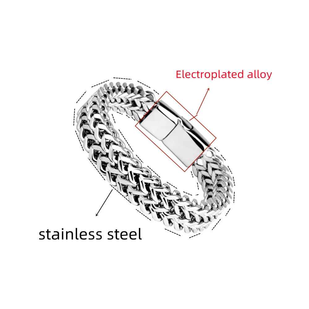 Stainless Steel Braided Double Row Front and Rear Fish Scale Alloy Magnetic Buckle Bracelet with Keel Jewelry New Model