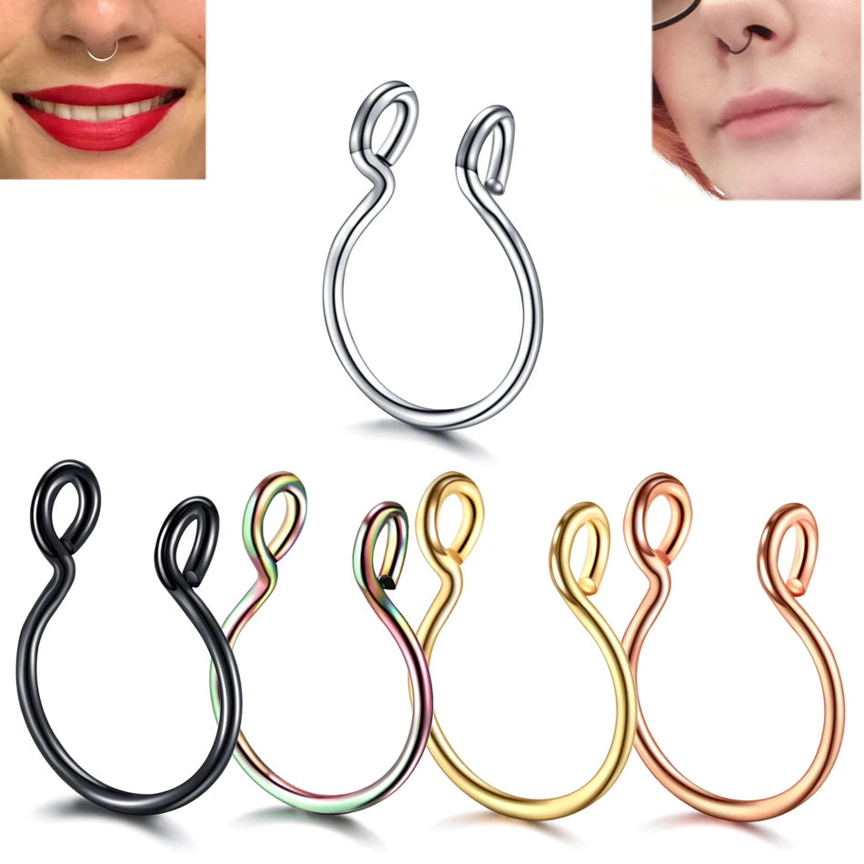 1PC Magnet Nose Ring Stainless Steel Horseshoe Ring Nose Clip Non-pierced Nose Hoop Magnetic Nose Nail Piercing Nariz Piercing