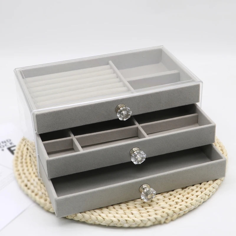 1 Piece of High-capacity Three-layer Flannel Jewelry Box Drawer Jewelry Box Storage Earrings Necklace Ring