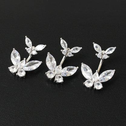 Body jewelry Butterfly real 925 sterling silver Belly button ring pin length 6mm 8mm 10mm Piercing fine jewelry free shipping