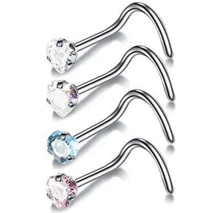 4PCS Surgical Steel Heart Nose Ring Stud Pack Real Star L Shape Nose Piercing Stud Set Square Nose Rings Set Piercing Nariz Lote