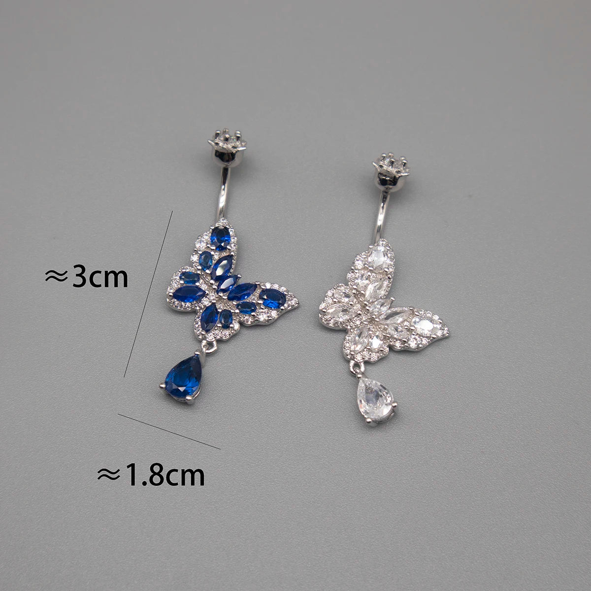 Navel Piercing Silver 925 Real Belly Button Rings Body Decoration Women Jewelry White Blue Zircon Butterfly Fine Gift