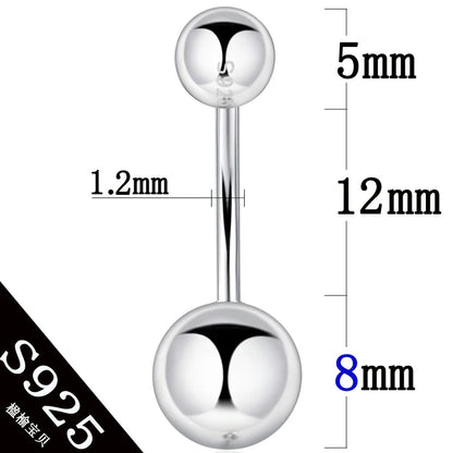 925 sterling silver body jewelry women piercing S925 belly button ring free shipping double ball arc rod fine thin thick pin