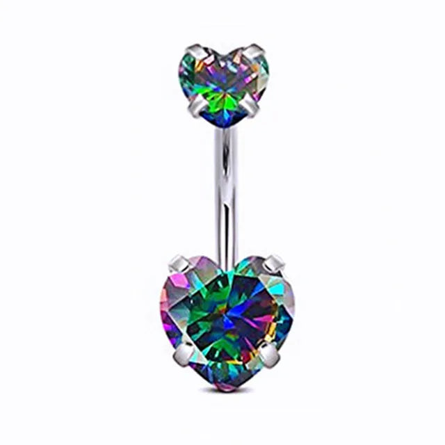 Heart Belly Button Ring Navel Piercing Female Sterling Silver 14G Belly Barball Piercing Ring Body Jewelry Navel Ring Umbilical