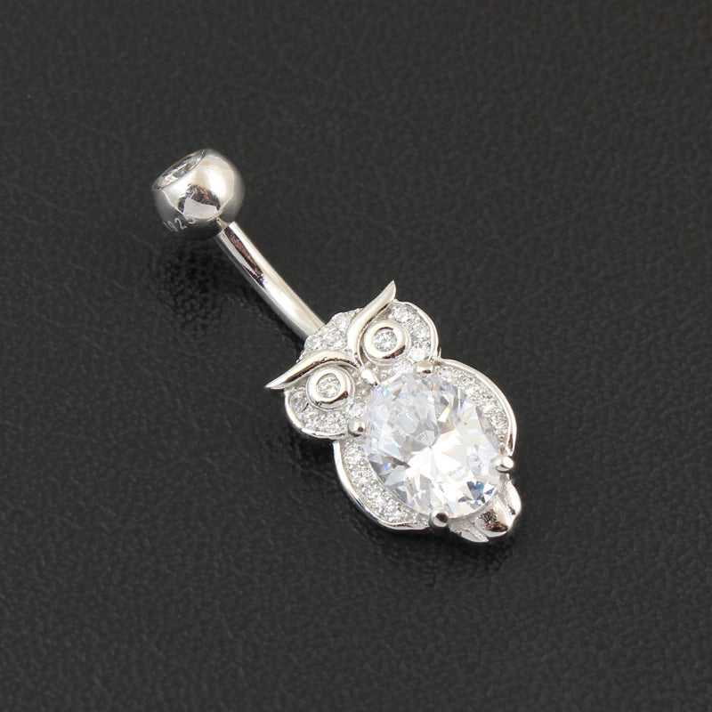 Belly button ring real 925 sterling silver navel ring owl nighthawk bird of Minerva body jewelry free shipping piercing jewelry