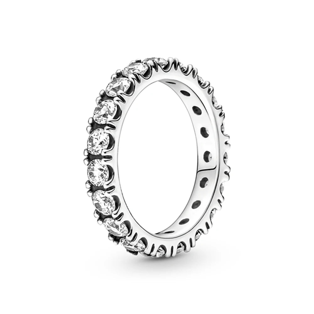 925 Sterling Silver Black Sparkling Row Eternity Ring For Women CZ Cubic Zircon Star Moon Flower Wedding Jewelry Rings Gifts