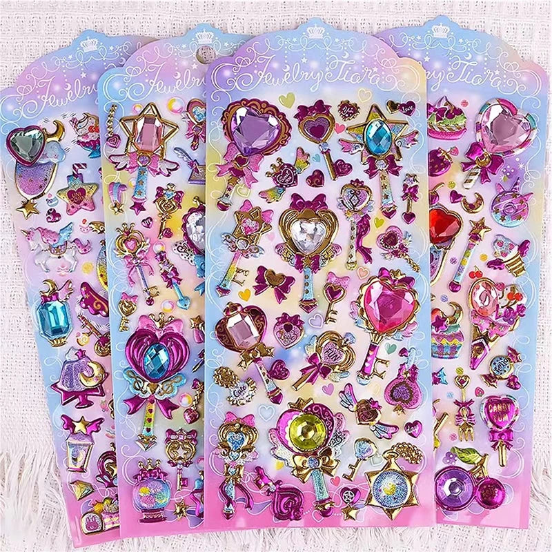 3D Laser Gem Crystal Diamond Stickers Creative DIY Mobile Album Scrapbooking Decoration Decal Reward Sticker Kids Handmade Toys