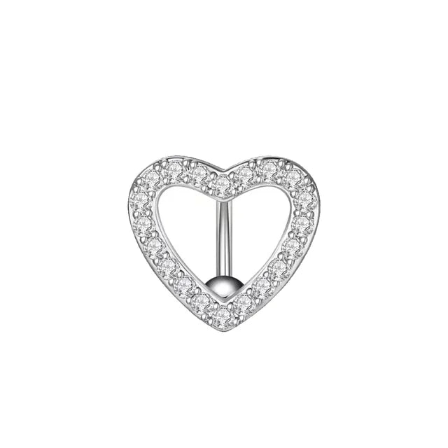 Heart Belly Button Ring Navel Piercing Female Sterling Silver 14G Belly Barball Piercing Ring Body Jewelry Navel Ring Umbilical