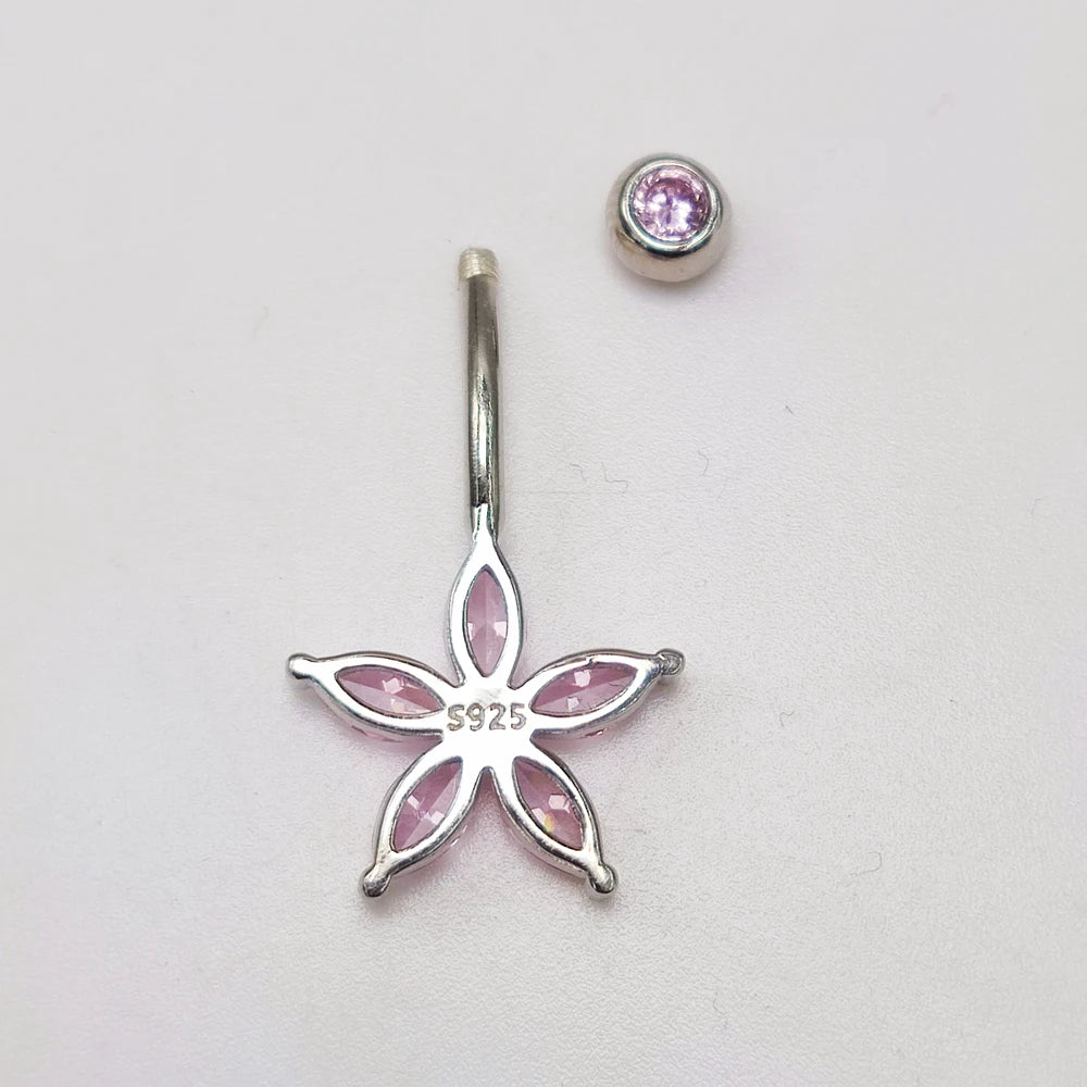 1pc Flower Navel Ring 925 Sterling Silver  Belly button Rings Bar Barbell  Body Piercing jewelry for women