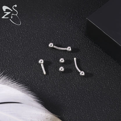 ZS 1PC Solid 925 Silver Curved Barbell Belly Ring Silver Color Belly Button Ring Minimalist Navel Piercing Eyebrow Rook Piercing