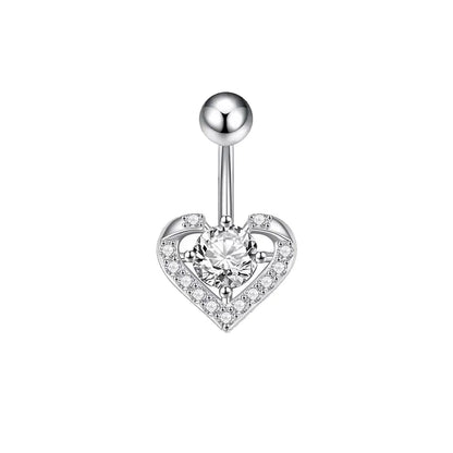 Heart Belly Button Ring Navel Piercing Female Sterling Silver 14G Belly Barball Piercing Ring Body Jewelry Navel Ring Umbilical