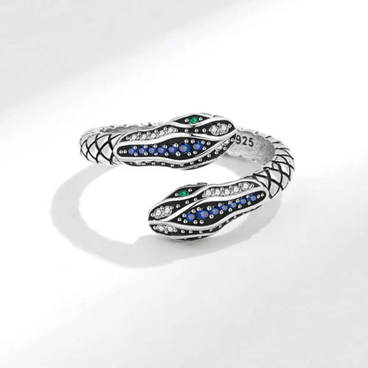 100% 925 Sterling Silver Rings For Women Snake Shape Green Eye Simple Trendy Retro Open CZ Anillos Party Gifts Accessories