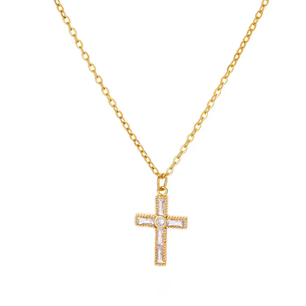 Zircon Cross Pendant Necklace for Women Gold Color Stainless Steel Collar Neckalces 2024 Trend Goth Party Wedding Jewelry Gifts